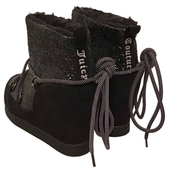 Juicy Couture Shoes - Juicy Couture 8.5 Women’s Glitter Suede Wedge Ankle Boots Black Faux Fur Lined